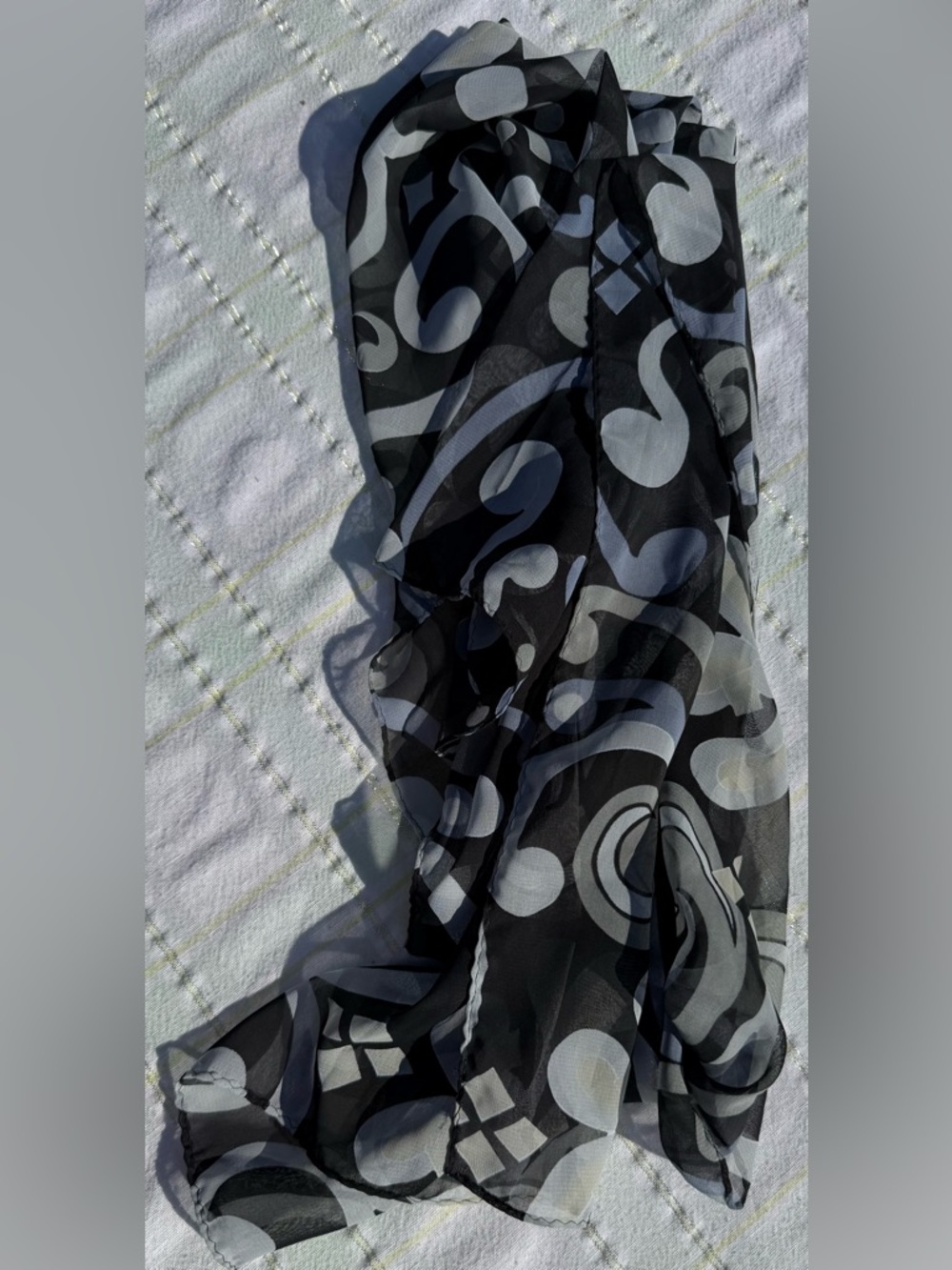 Black & Gray Abstract Print Sheer Scarf